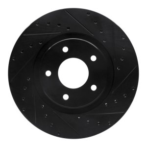 Jaguar XKR Brake Rotor (1) - Front Right - R1 Concepts - Drilled & Slotted - Black - `98-`06